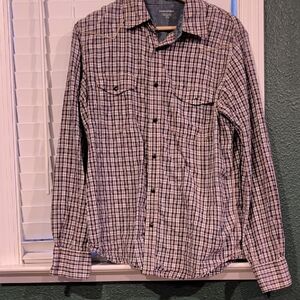 Banana Republic Men's Checkered Shirt - Black, White, Purple